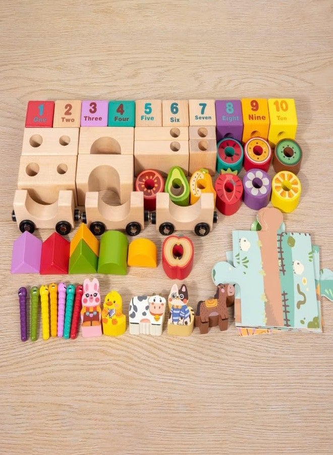 DIMAZO 50 Pcs Wooden Farm Animal Train Building Block Set for Kids | Early Learning, Number Recognition & Montessori Skill Development Toy for 3+ Years Boys Girls - Image 4